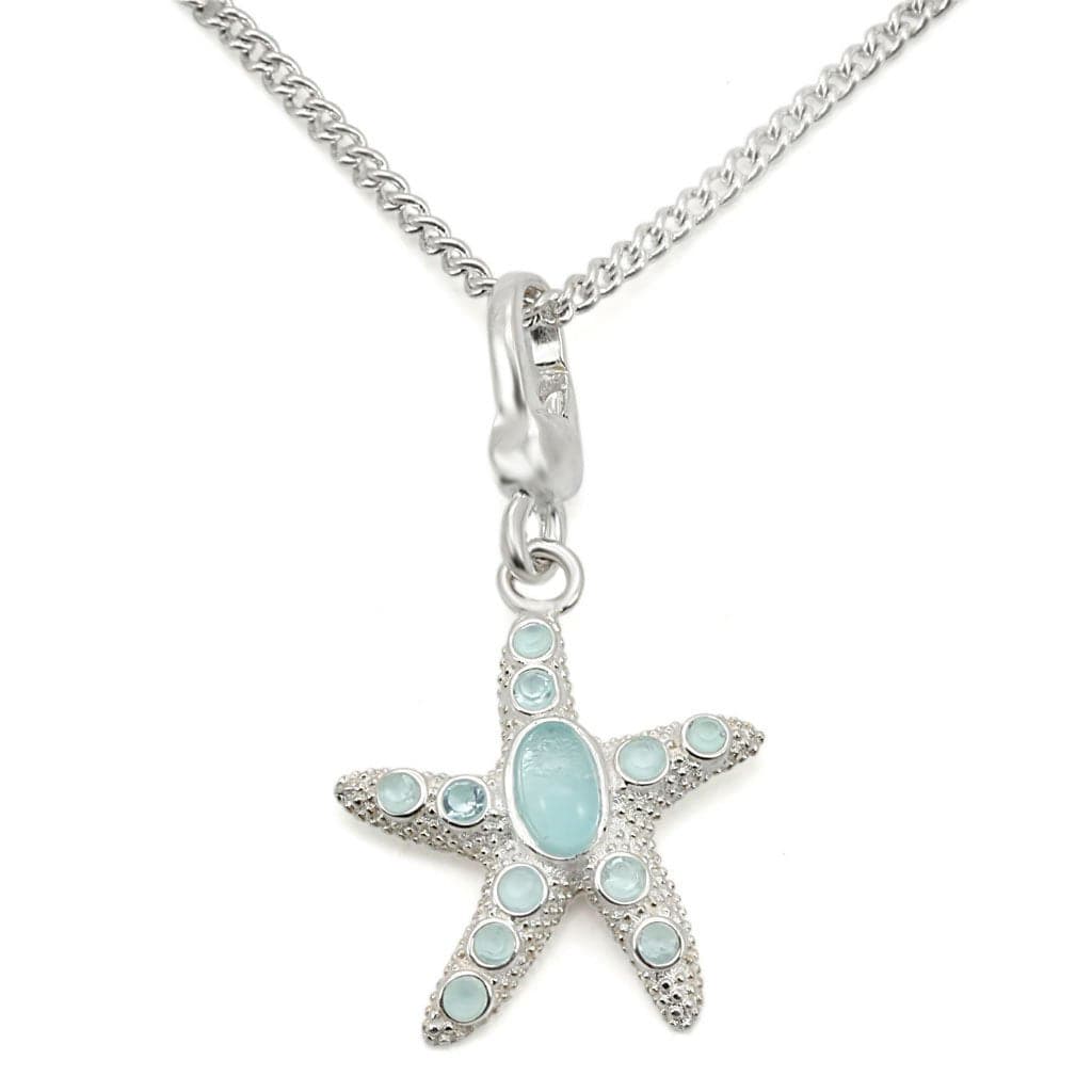 Sterling Silver Blue Opal CZ Starfish Charm Pendant Necklace