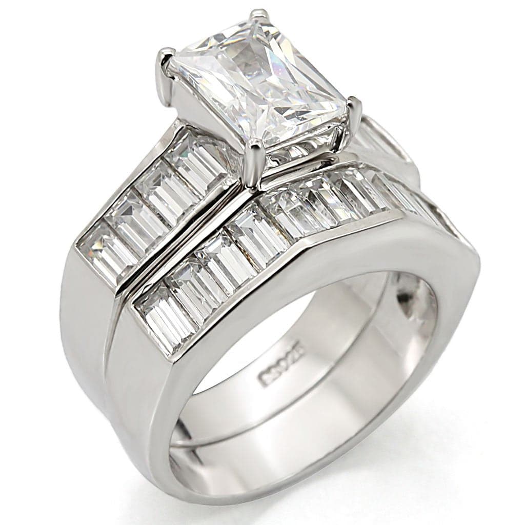 Sterling Silver CZ Emerald Baguette Channel Wide Band Ring
