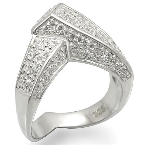 Sterling Silver CZ Pave Chevron V Wide Band Ring