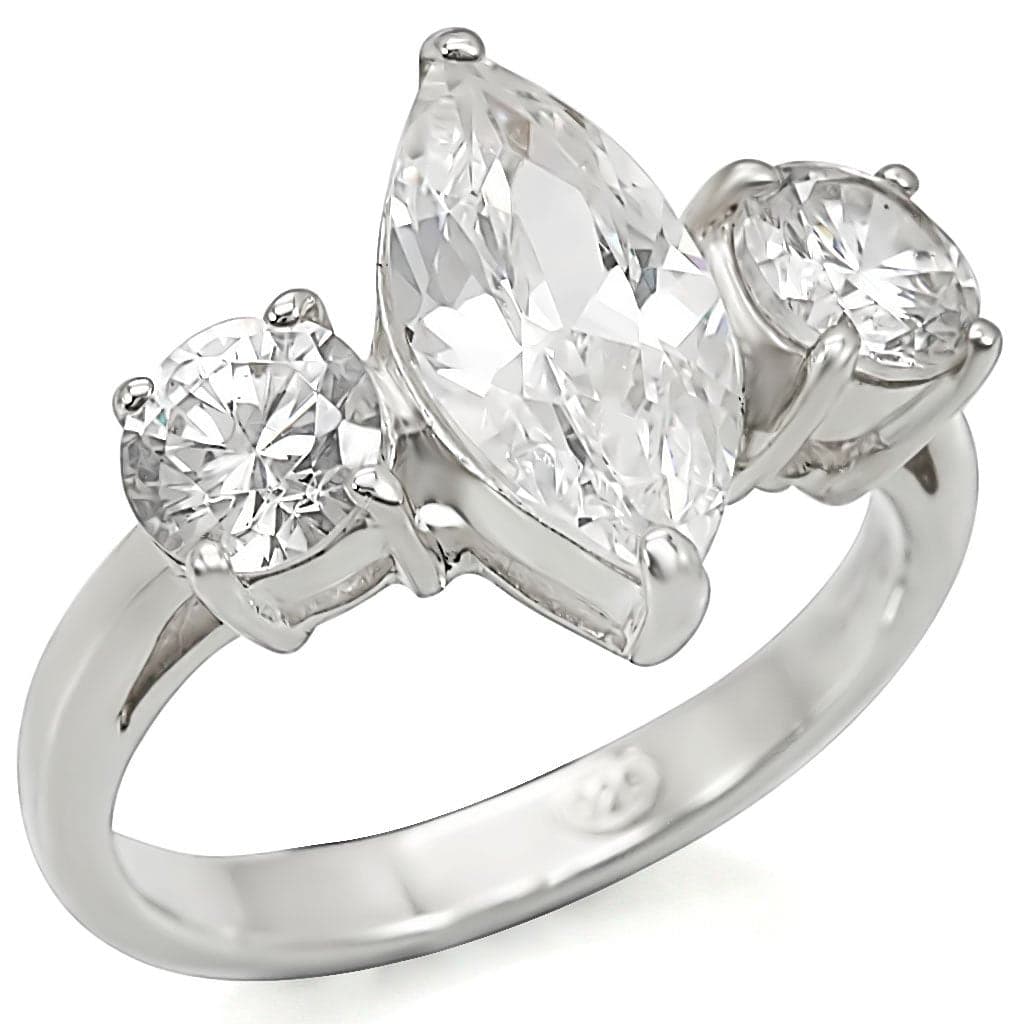 Sterling Silver CZ Marquise Pear Three Stone Cocktail Ring