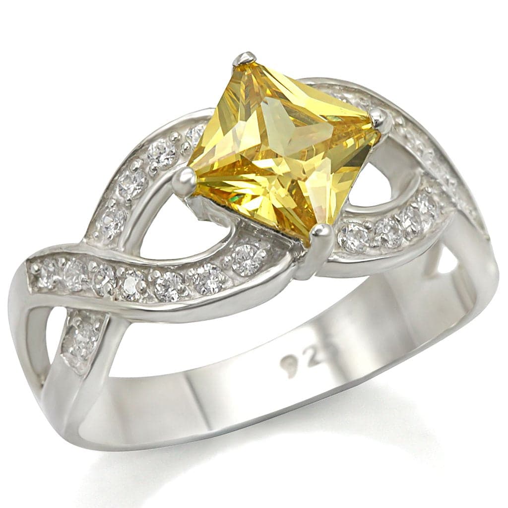 Sterling Silver Yellow CZ Princess Infinity Pave Cocktail Ring
