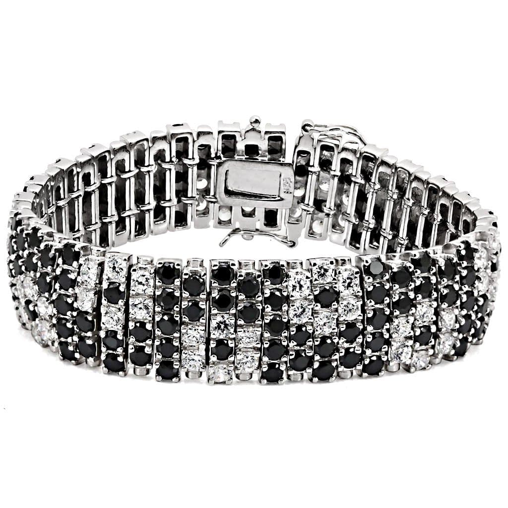 Sterling Silver Black White CZ Checkerboard Link Bracelet