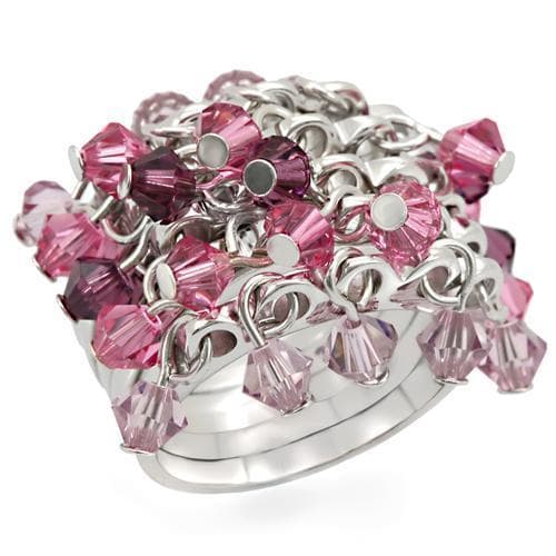Sterling Silver Pink Crystal Bead Cluster Ring