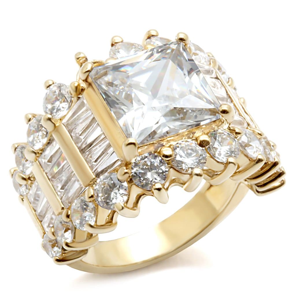 Sterling Silver Gold CZ Princess Marquise Cluster Cocktail Ring