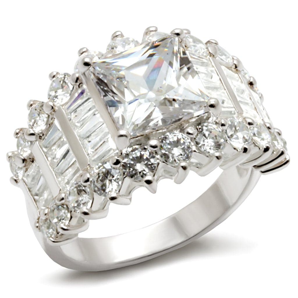 Sterling Silver CZ Baguette Layered Cluster Cocktail Ring