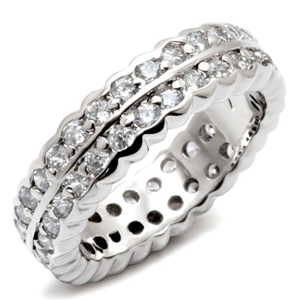 Sterling Silver CZ Round Scallop Eternity Band Ring