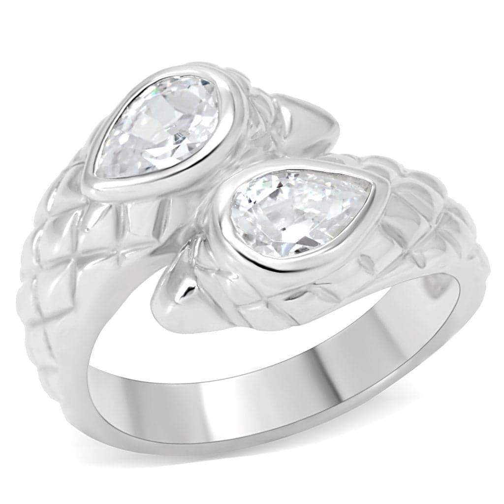 Sterling Silver CZ Pear Double Bezel Basket Weave Ring