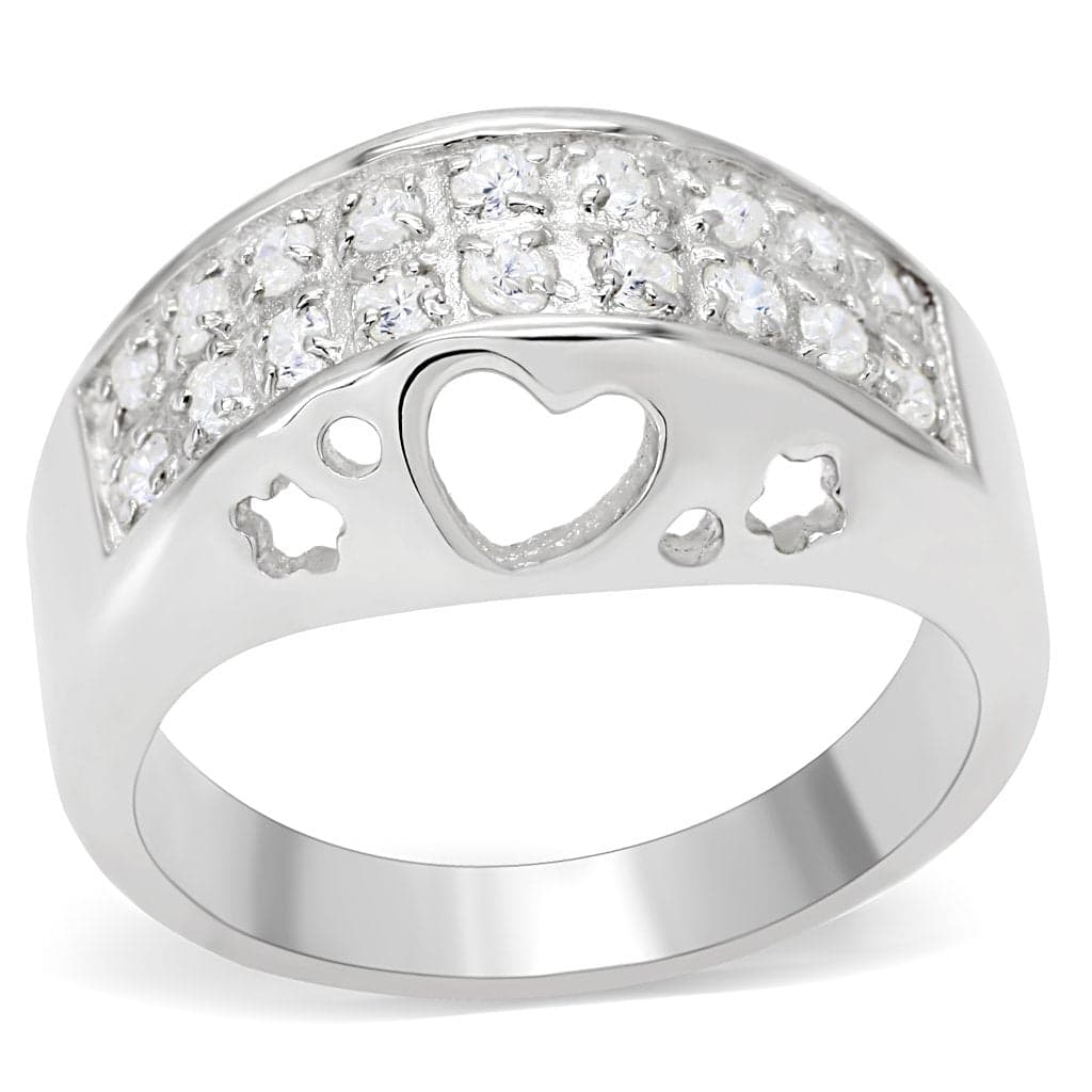 Sterling Silver CZ Pave Heart Cutout Dome Ring