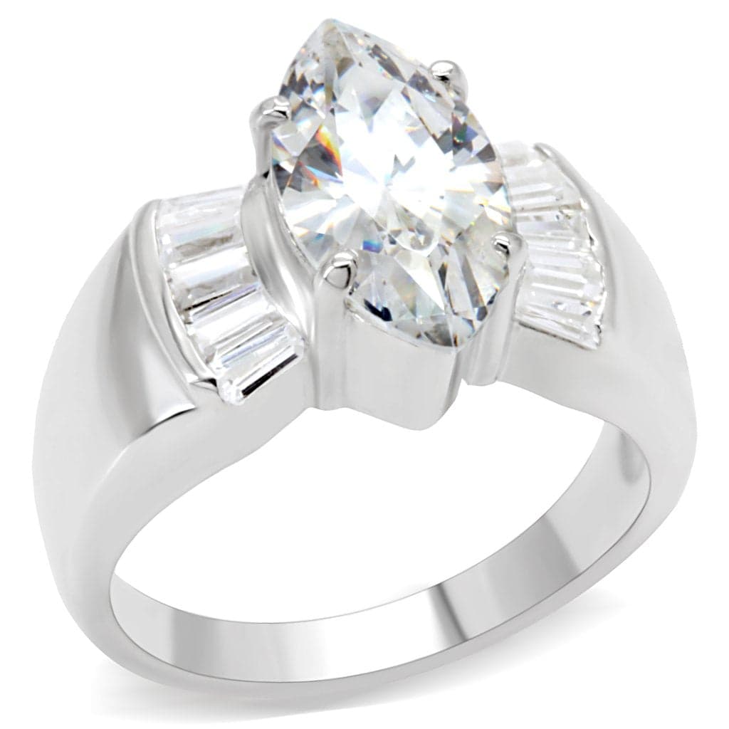 Sterling Silver CZ Marquise Baguette Solitaire Ring