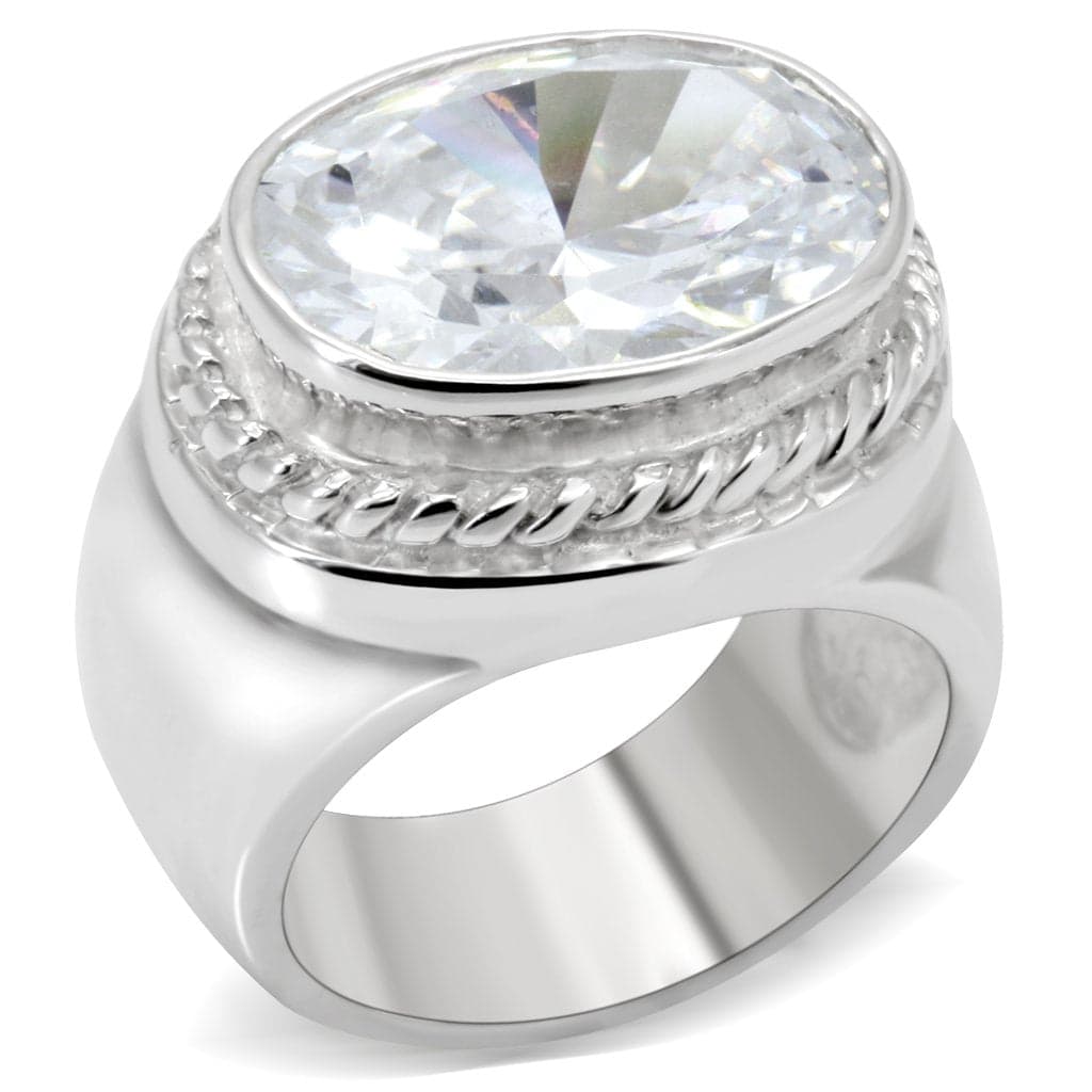 Sterling Silver CZ Oval Bezel Rope Frame Signet Ring