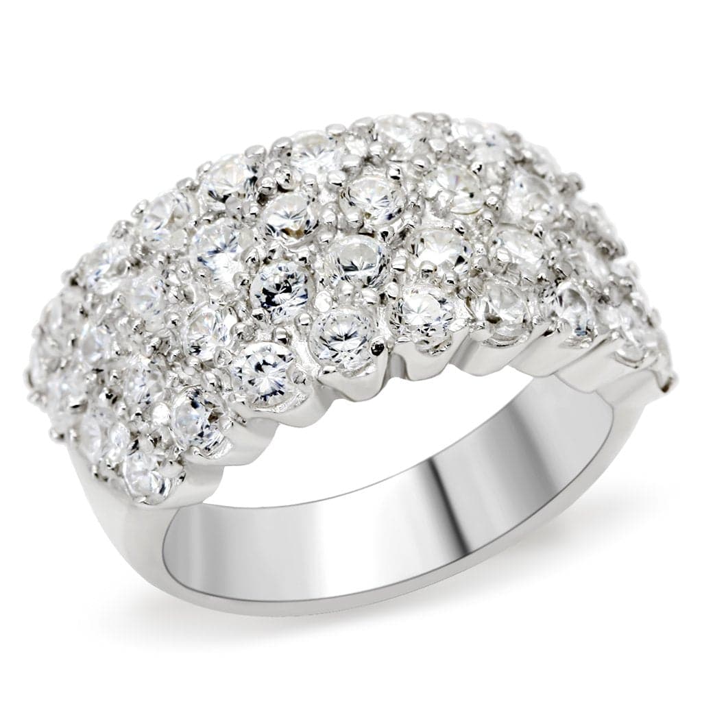 Sterling Silver CZ Round Cluster Pave Dome Ring