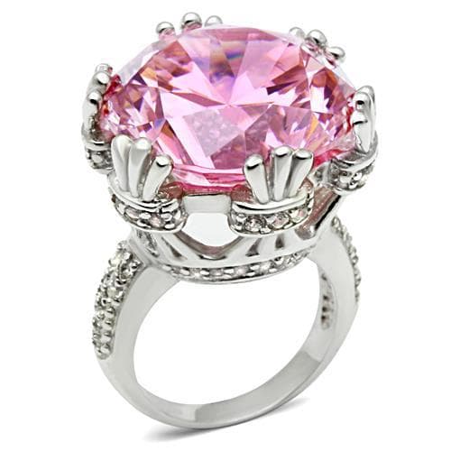 Sterling Silver Pink CZ Oval Oversized Crown Solitaire Ring
