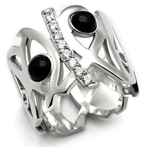 Sterling Silver Black Onyx CZ Geometric Open Work Ring