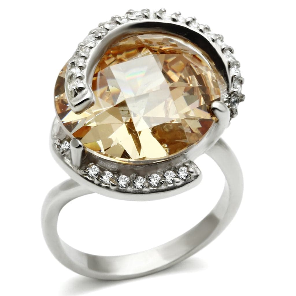 Sterling Silver Champagne CZ Round Halo Cocktail Ring