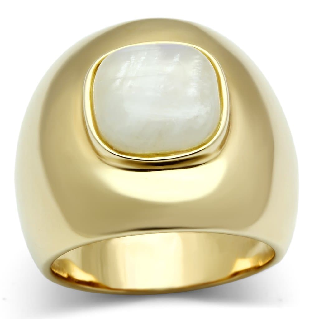 Sterling Silver Gold Mother of Pearl Cushion Cabochon Dome Ring