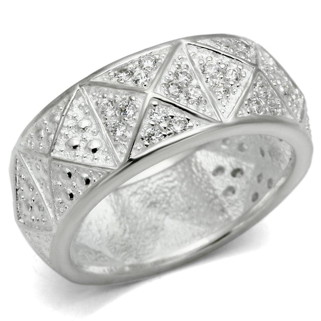 Sterling Silver CZ Geometric Triangle Pave Wide Band Ring