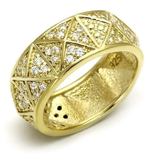 Sterling Silver Gold CZ Geometric Triangle Pave Wide Band Ring