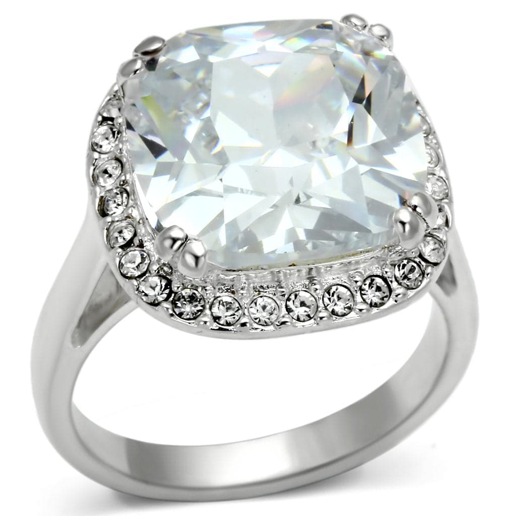 Sterling Silver CZ Cushion Pave Halo Solitaire Cocktail Ring