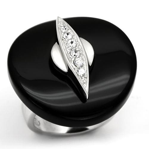 Sterling Silver Onyx CZ Leaf Dome Ring | The Stainless Jewelry