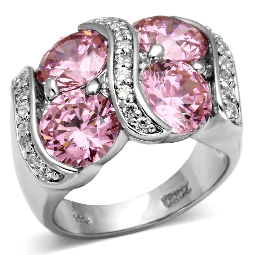 Sterling Silver Pink CZ Triple Round Cluster Bypass Ring