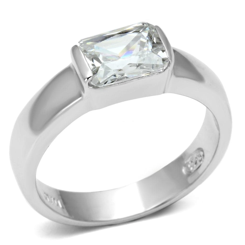 Sterling Silver CZ Radiant Cut Bezel Wide Band Ring