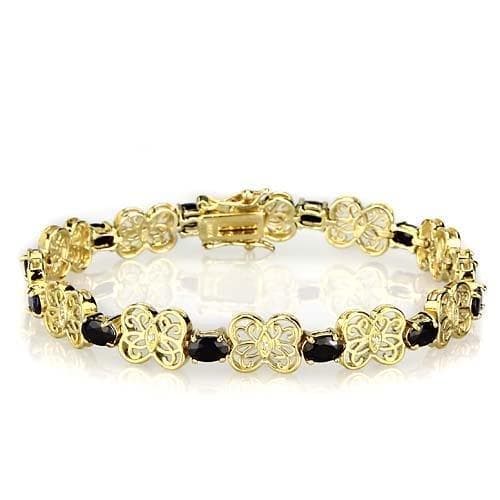 Sterling Silver Gold Black CZ Flower Link Bracelet