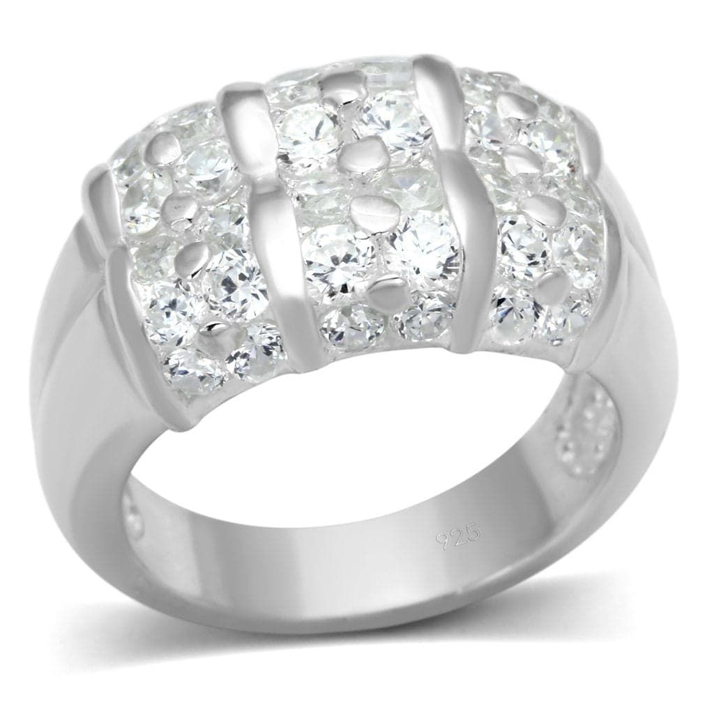 Sterling Silver CZ Round Checkerboard Dome Wide Band Ring