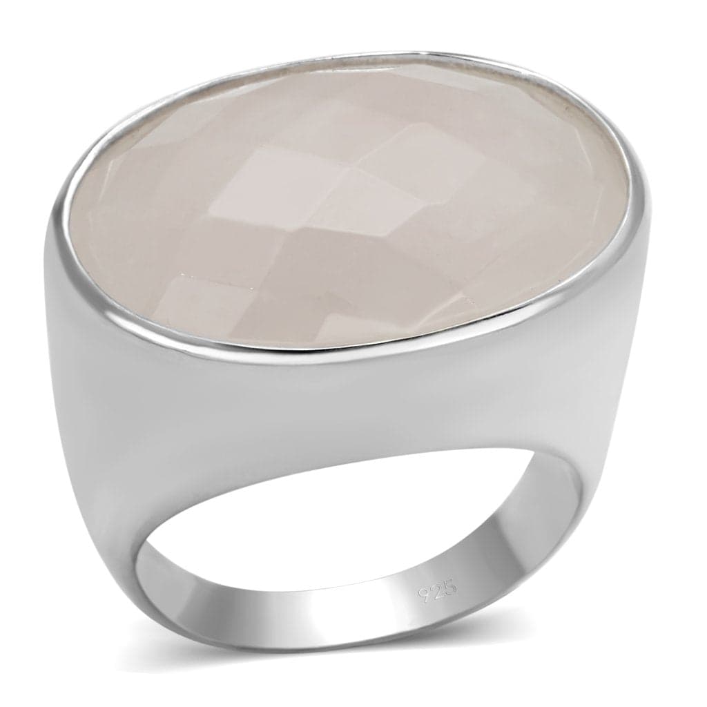 Sterling Silver Rose Quartz Oval Faceted Cabochon Dome Ring