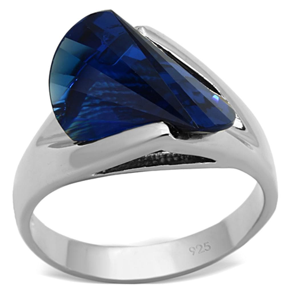 Sterling Silver Blue Sapphire Fancy Cut Wedge Solitaire Ring