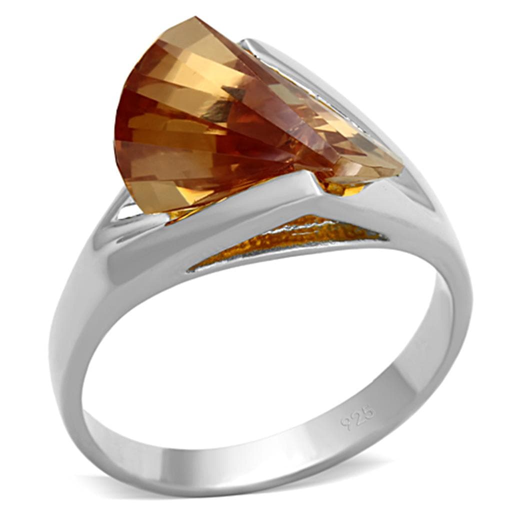Sterling Silver Champagne CZ Fancy Cut Wedge Solitaire Ring