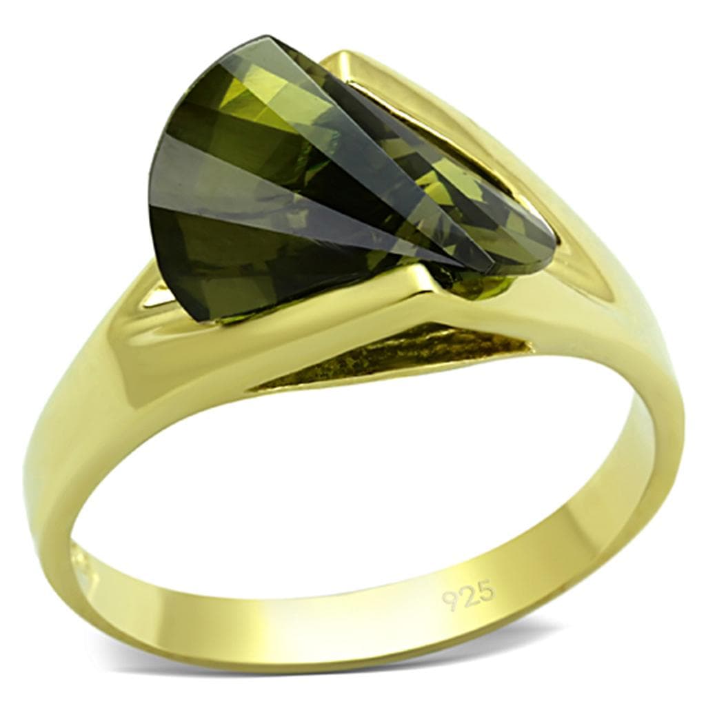 Sterling Silver Gold Olive Green CZ Fancy Cut Wedge Ring