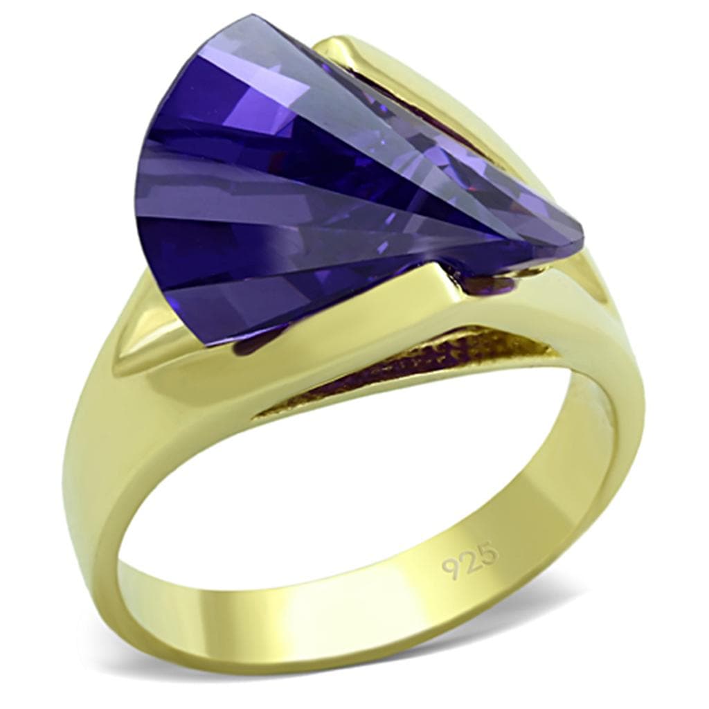Sterling Silver Gold Purple Amethyst CZ Fancy Cut Wedge Ring