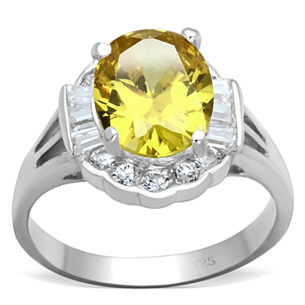 Sterling Silver Yellow Citrine CZ Oval Halo Cocktail Ring