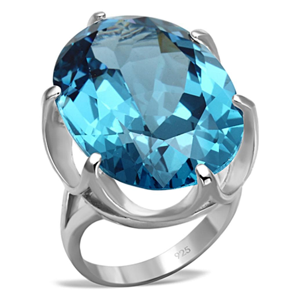 Sterling Silver Aqua Blue CZ Round Oversized Solitaire Ring