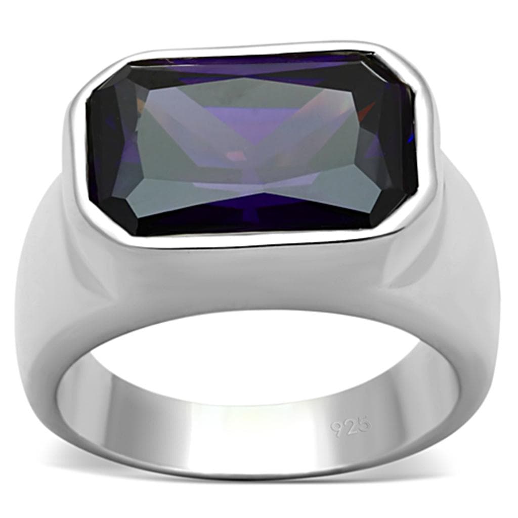 Sterling Silver Amethyst Emerald Cut Bezel Signet Ring