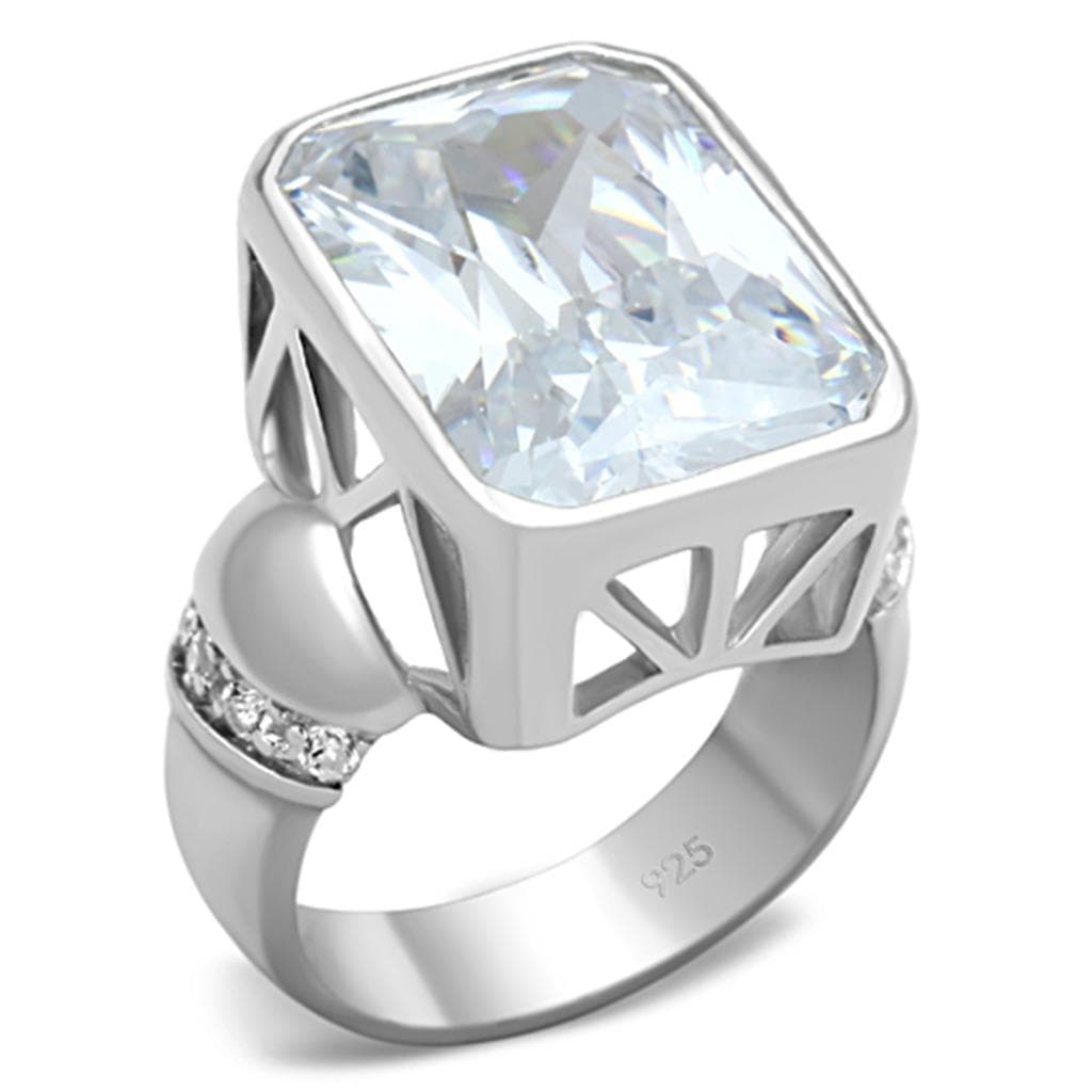 Sterling Silver CZ Emerald Cut Lattice Open Work Cocktail Ring