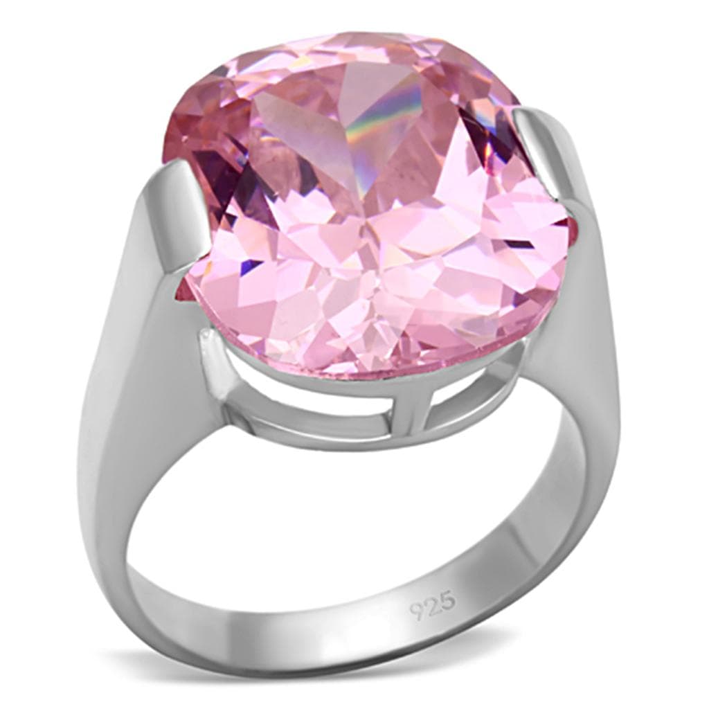 Sterling Silver Pink CZ Round Oversized Solitaire Ring