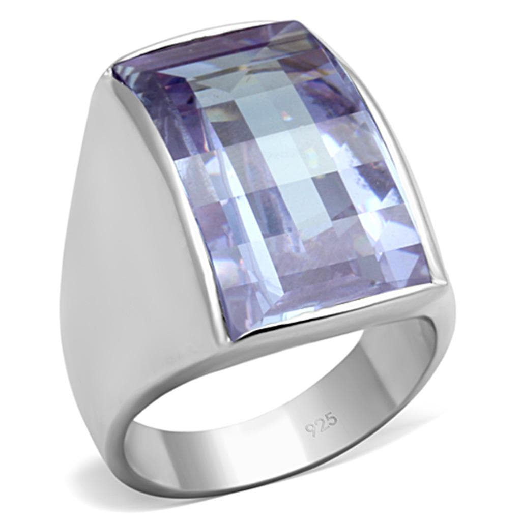Sterling Silver Lavender CZ Emerald Cut Bezel Modern Signet Ring