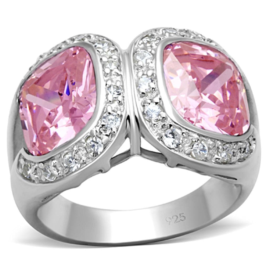 Sterling Silver Pink CZ Double Pear CZ Pave Cocktail Ring