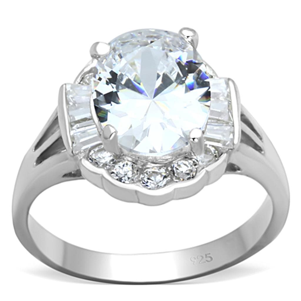 Sterling Silver CZ Round Baguette Accent Cocktail Ring