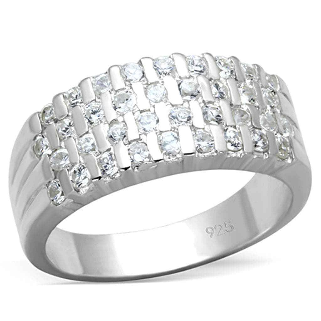 Sterling Silver CZ Round Multi Row Channel Wide Band Ring