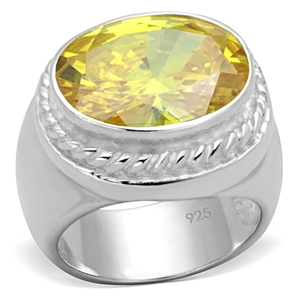 Sterling Silver Yellow Citrine Oval Bezel Rope Frame Dome Ring