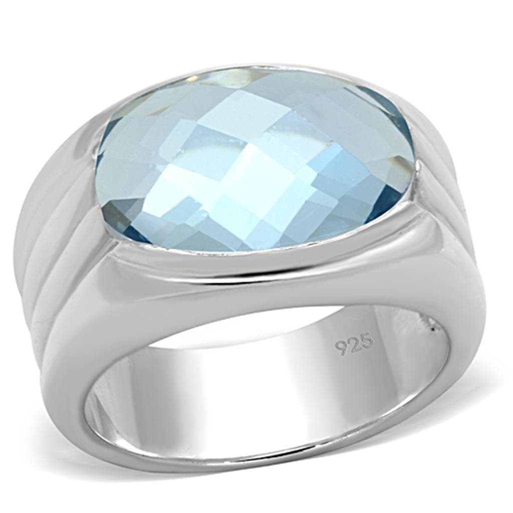 Sterling Silver Light Aqua CZ Oval Bezel Dome Ring