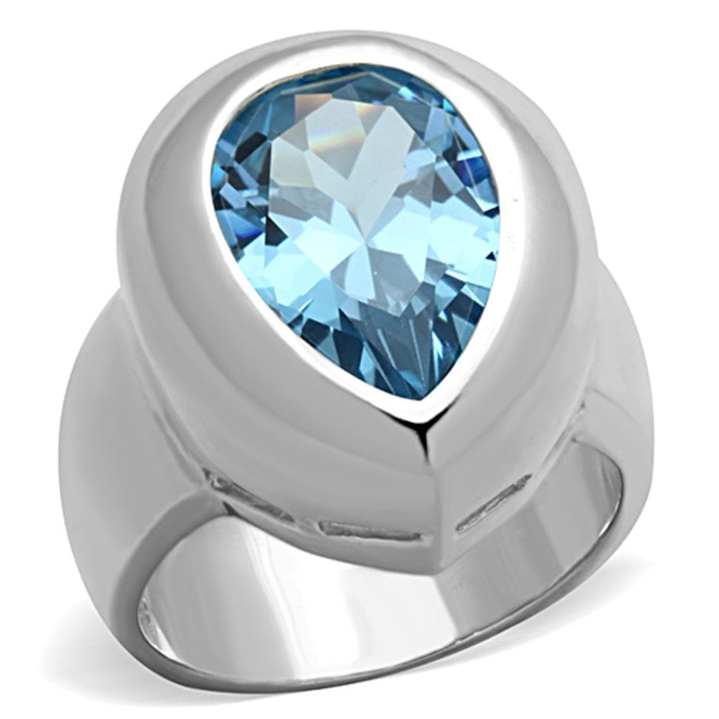 Sterling Silver Aqua Blue Pear Bezel Dome Ring