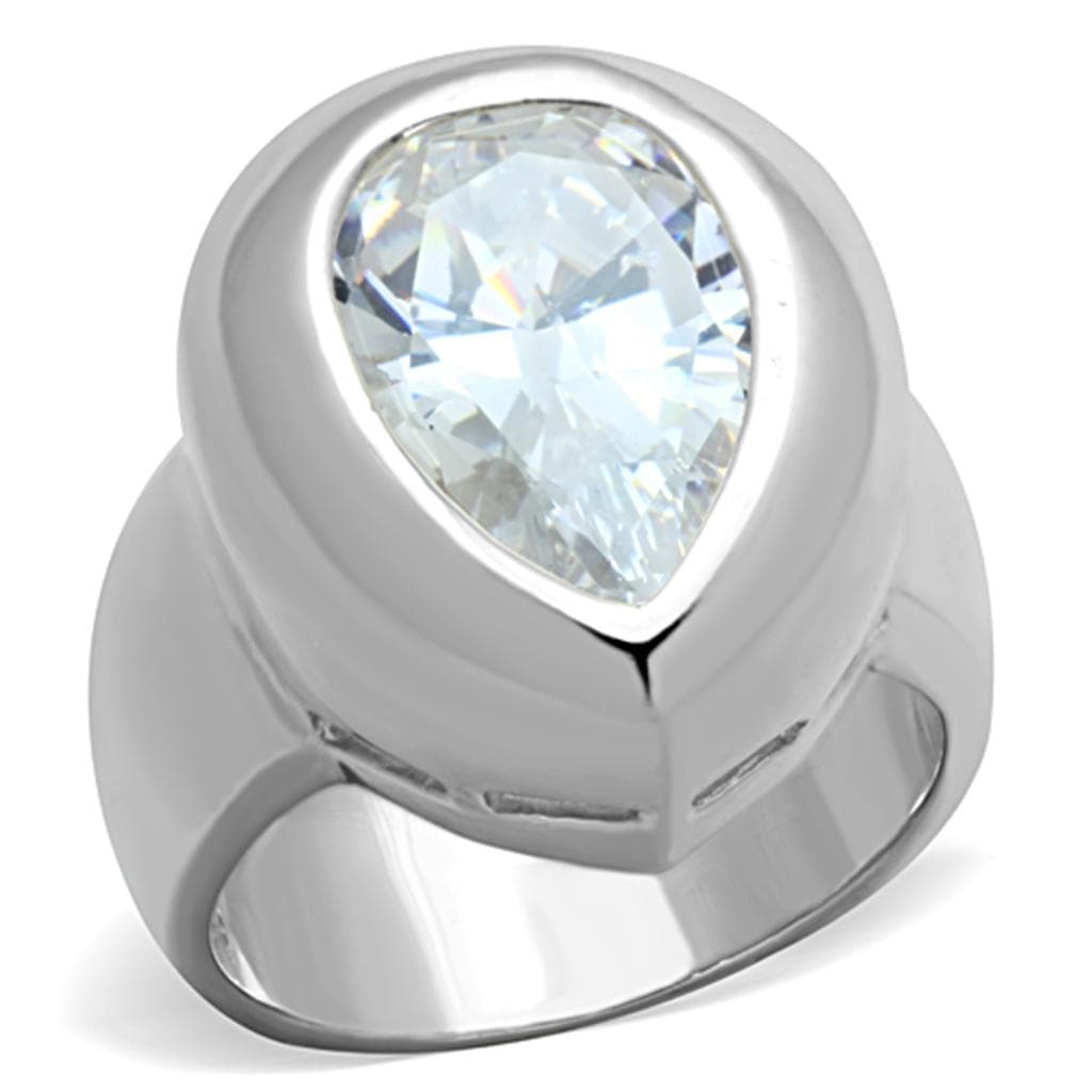 Sterling Silver CZ Pear Bezel Dome Ring | The Stainless Jewelry