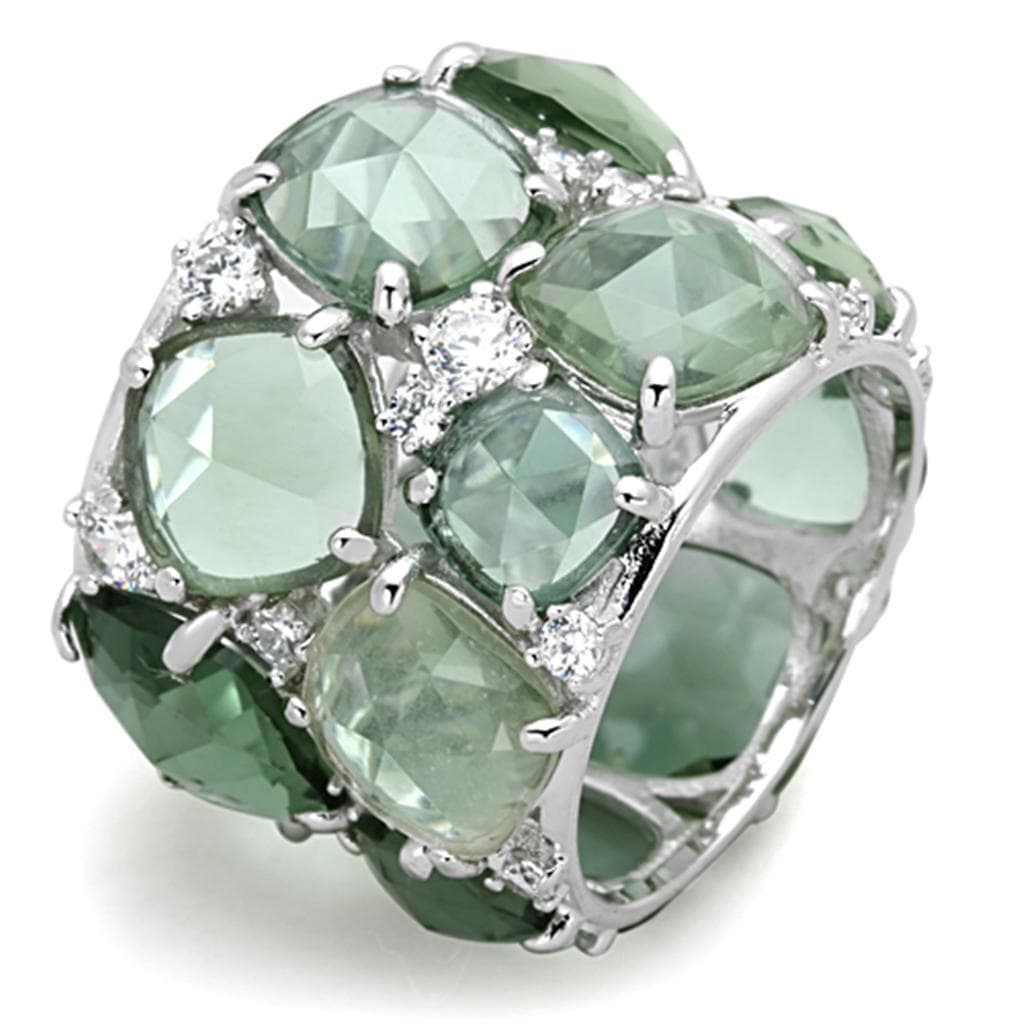 Sterling Silver Green CZ Faceted Cluster Wide Band Ring