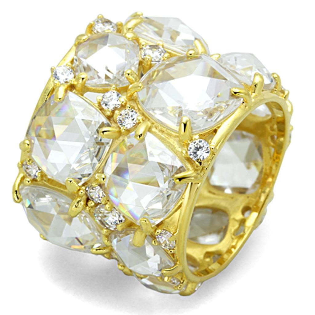 Sterling Silver Gold CZ Faceted Rose Cut Cluster Wide Band Ring