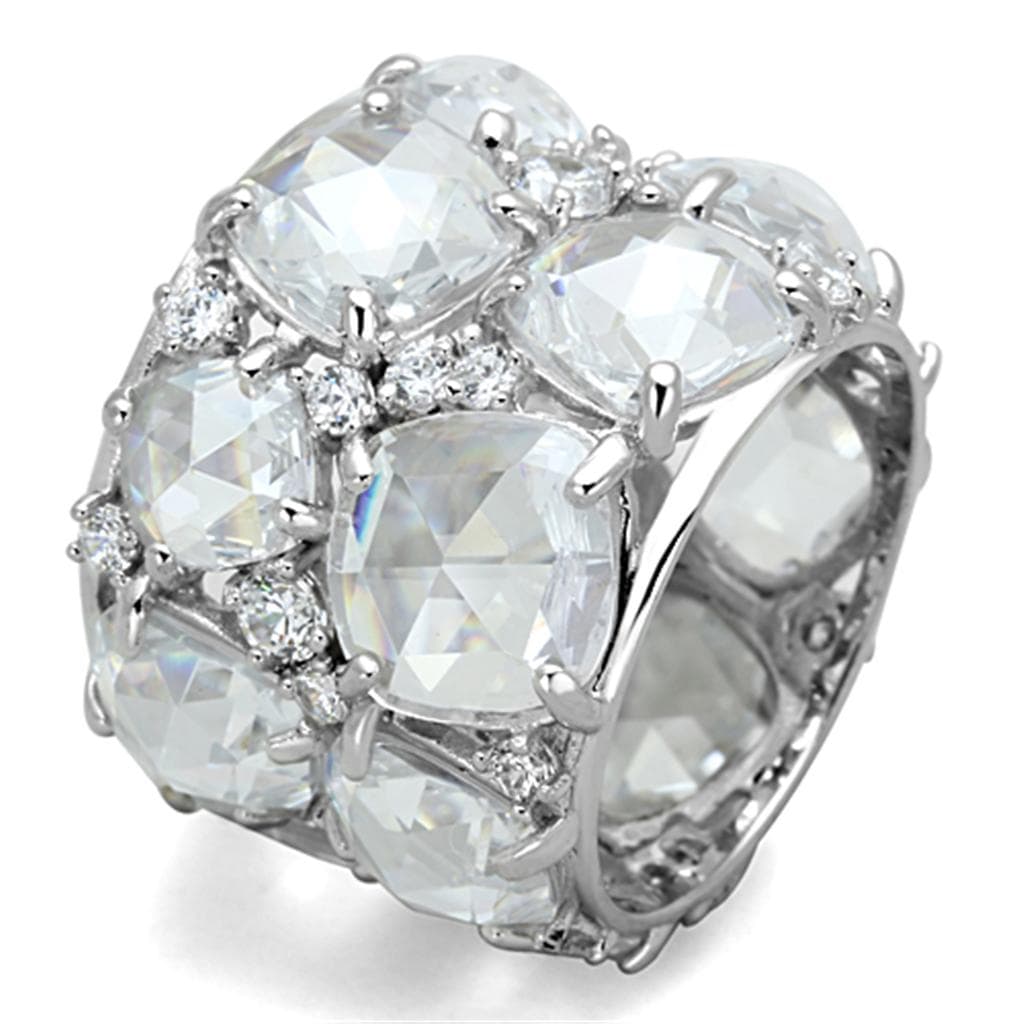 Sterling Silver CZ Faceted Rose Cut Cluster Wide Band Ring