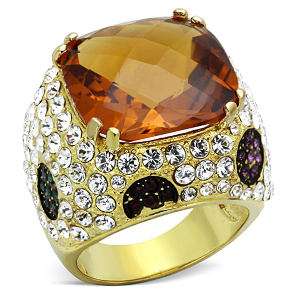 Sterling Silver Gold Champagne CZ Pave Leopard Print Dome Ring