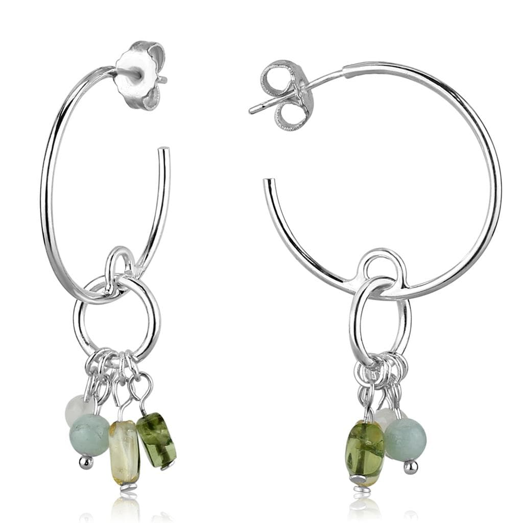 Sterling Silver CZ Bead Hoop Dangle Earrings
